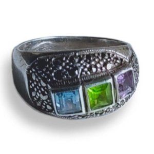 Vintage 925 Sterling Silver Size 8.5 Multi Stone Ring